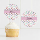 Custom Pastel Cupcake Topper Name Sticker Sheet ラウンドシール