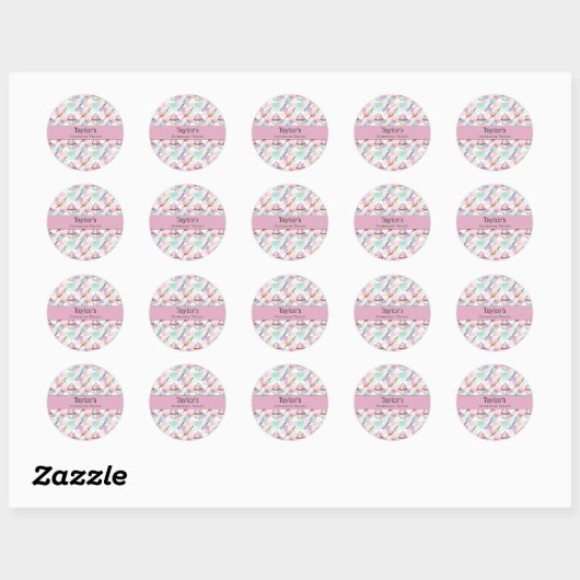 Custom Pastel Cupcake Topper Name Sticker Sheet ラウンドシール (シート)