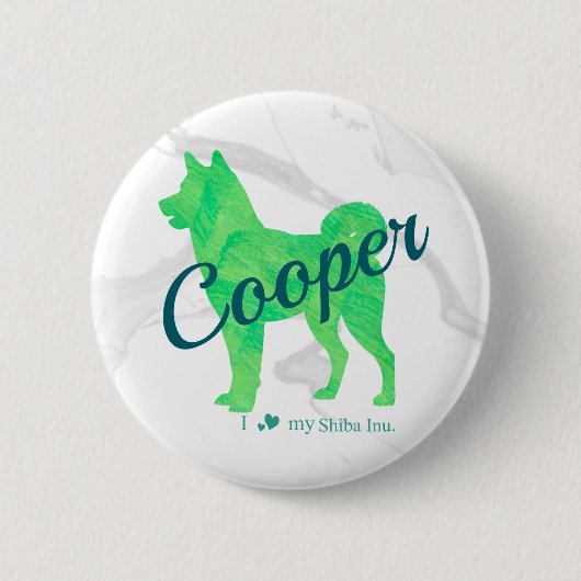 Custom Pastel Green Shiba Inu Silhouette Badge 缶バッジ (正面)