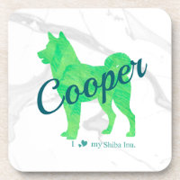 Custom Pastel Green Shiba Inu Silhouette  Coaster