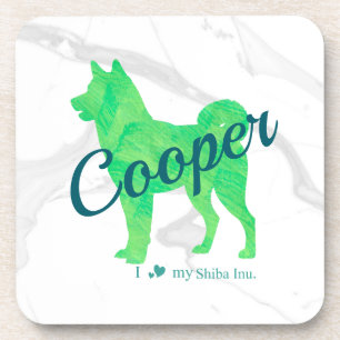 Custom Pastel Green Shiba Inu Silhouette  Coaster コースター