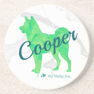 Custom Pastel Green Shiba Inu Silhouette  Coaster コースター
