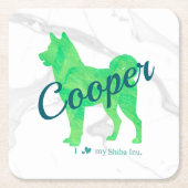 Custom Pastel Green Shiba Inu Silhouette Coaster スクエアペーパーコースター (正面)
