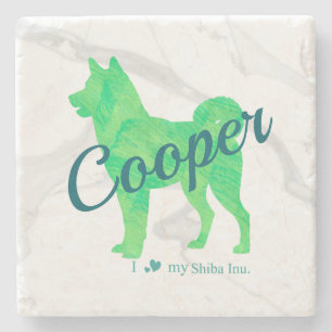 Custom Pastel Green Shiba Inu Silhouette  Coaster ストーンコースター