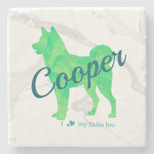 Custom Pastel Green Shiba Inu Silhouette Coaster ストーンコースター (正面)