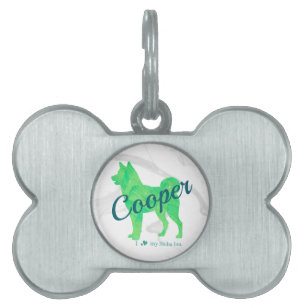 Custom Pastel Green Shiba Inu Silhouette ID Tag ペットネームタグ