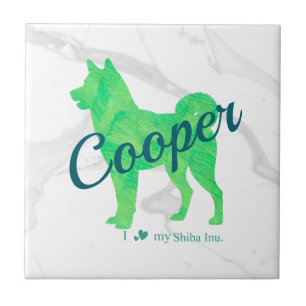 Custom Pastel Green Shiba Inu Silhouette Tile タイル