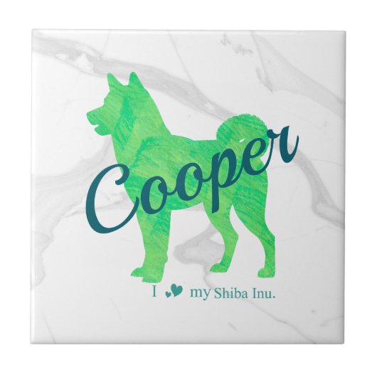 Custom Pastel Green Shiba Inu Silhouette Tile タイル (正面)
