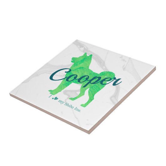 Custom Pastel Green Shiba Inu Silhouette Tile タイル (側面)
