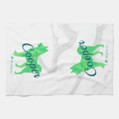 Custom Pastel Green Shiba Inu Silhouette Towel キッチンタオル (横)