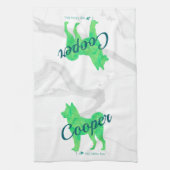 Custom Pastel Green Shiba Inu Silhouette Towel キッチンタオル (縦)