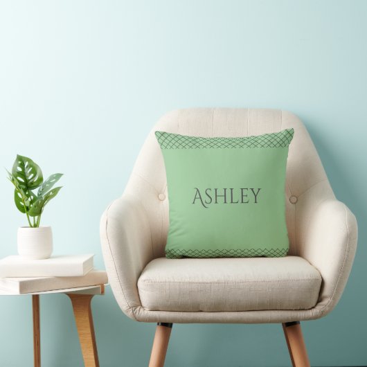 Custom Pastel Green Throw Pillow | Name & Initials クッション (椅子)