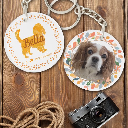 Custom Pastel Orange Cavalier Silhouette Keychain キーホルダー