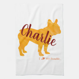 Custom Pastel Orange French Bulldog - Frenchie キッチンタオル