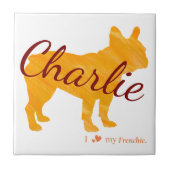 Custom Pastel Orange French Bulldog Tile- Frenchie タイル (正面)