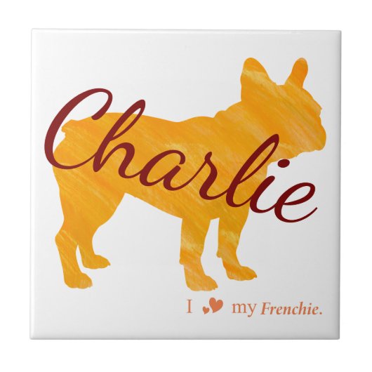 Custom Pastel Orange French Bulldog Tile- Frenchie タイル (正面)