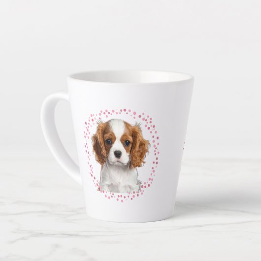 Custom pastel pink cavalier mug Photo Personalized カフェラテマグ (左アングル)