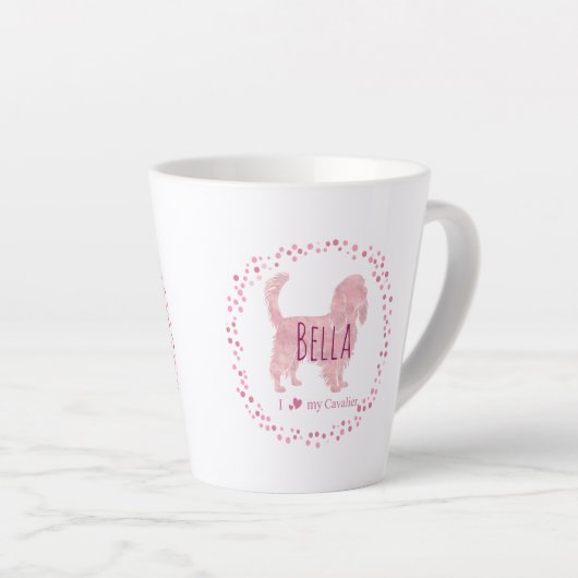 Custom pastel pink cavalier mug Photo Personalized カフェラテマグ (右アングル)