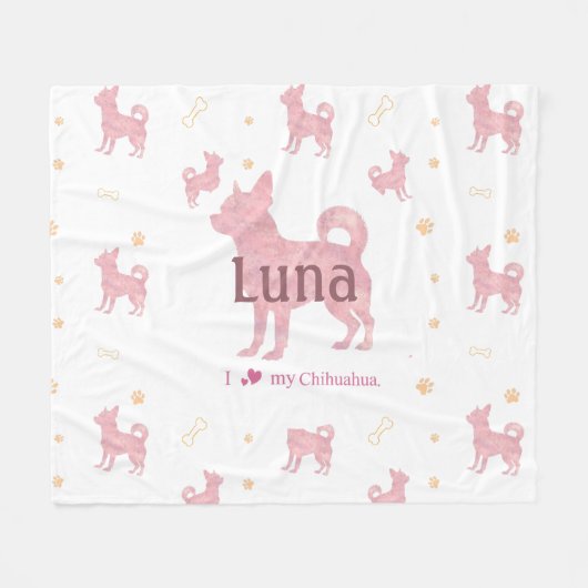 Custom Pastel pink chihuahua Silhouette blanket フリースブランケット (正面(横))