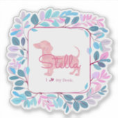 Custom Pastel Pink Dachshund with Botanical Wreath シール (正面)