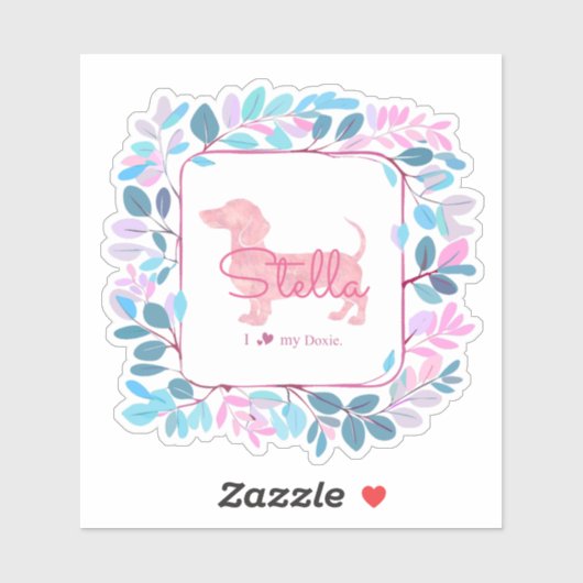 Custom Pastel Pink Dachshund with Botanical Wreath シール (シート)