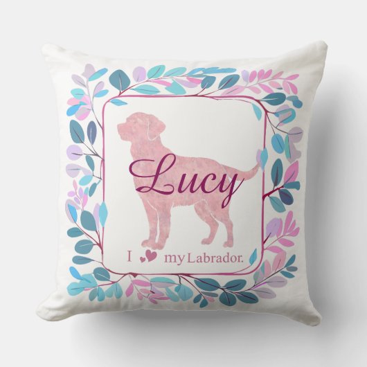 Custom pastel pink Labrador Retriever throw pillow クッション (正面)