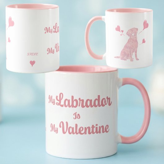 Custom Pastel Pink Labrador Valentine Mug, Name マグカップ