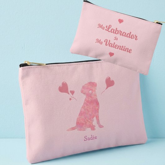 Custom Pastel Pink Labrador Valentine Name Pouch アクセサリーポーチ