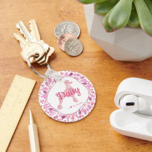 Custom Pastel Pink Poodle Silhouette Keychain キーホルダー