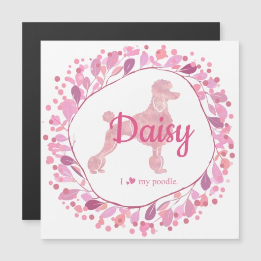Custom Pastel Pink Poodle Silhouette Magnet (正面/裏面)