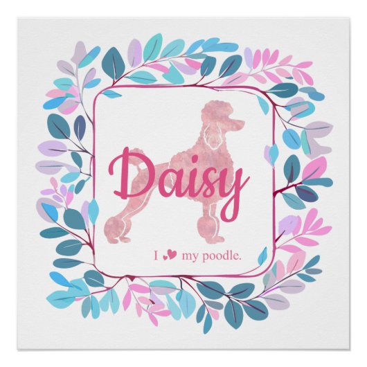 Custom Pastel Pink Poodle Silhouette Poster ポスター (正面)