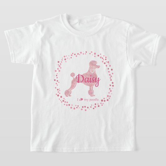 Custom Pastel Pink Poodle Silhouette T-shirt Tシャツ (レイダウン)