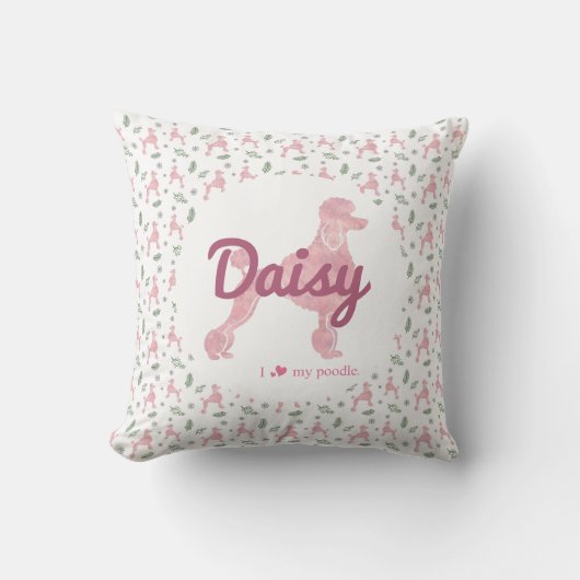 Custom Pastel pink poodle Silhouette Throw Pillow クッション (正面)