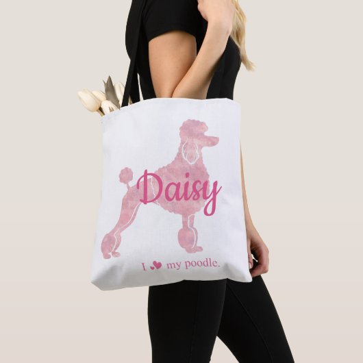 Custom Pastel Pink Poodle Silhouette tote bag トートバッグ (クローズアップ)