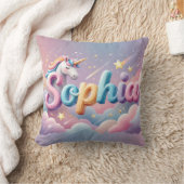 Custom Pastel Unicorn Name Pillow クッション (ブランケット)
