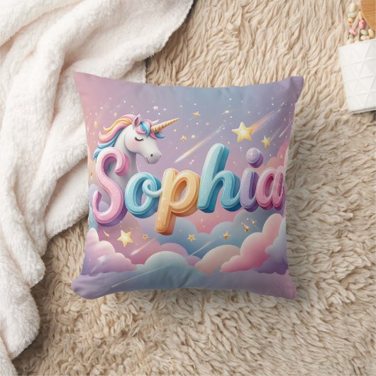 Custom Pastel Unicorn Name Pillow クッション (ブランケット)