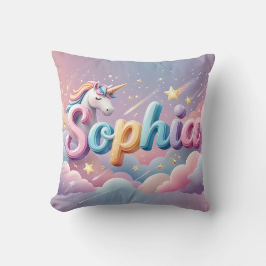Custom Pastel Unicorn Name Pillow クッション (正面)