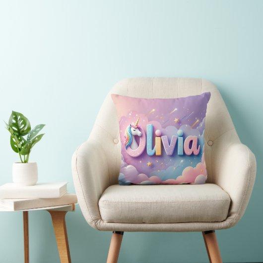 Custom Pastel Unicorn Name Pillow クッション (椅子)