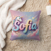 Custom Pastel Unicorn Name Pillow クッション (ブランケット)
