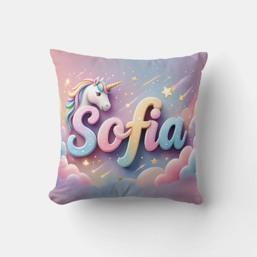 Custom Pastel Unicorn Name Pillow クッション (正面)