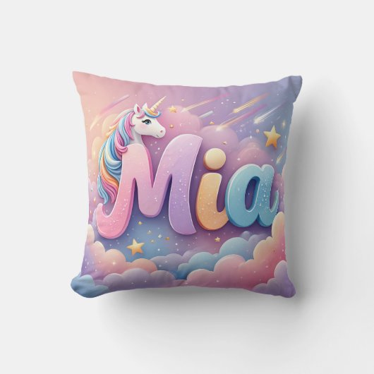 Custom Pastel Unicorn Name Pillow クッション (正面)