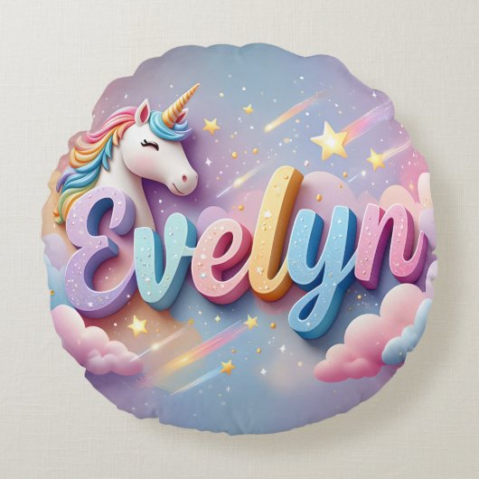 Custom Pastel Unicorn Name Pillow ラウンドクッション (正面)