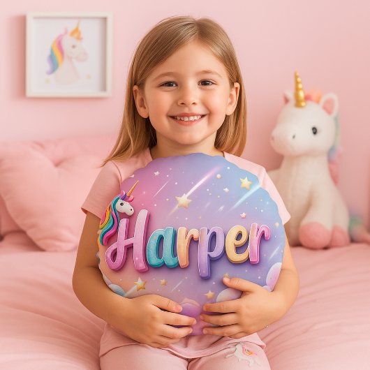 Custom Pastel Unicorn Name Pillow ラウンドクッション