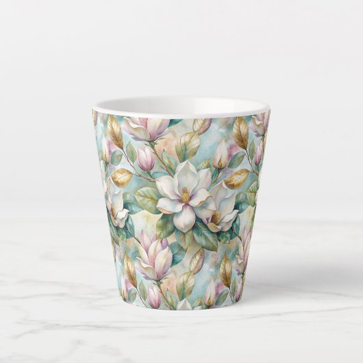 Custom Pattern Elegant Magnolia Flowers カフェラテマグ (正面)