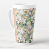 Custom Pattern Elegant Magnolia Flowers カフェラテマグ (左アングル)