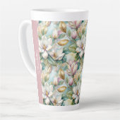 Custom Pattern Elegant Magnolia Flowers カフェラテマグ (左アングル)