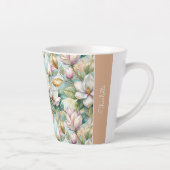 Custom Pattern Elegant Magnolia Flowers カフェラテマグ (右)