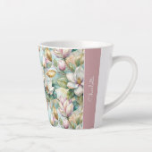 Custom Pattern Elegant Magnolia Flowers カフェラテマグ (右)