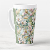 Custom Pattern Elegant Magnolia Flowers カフェラテマグ (左アングル)