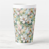 Custom Pattern Elegant Magnolia Flowers カフェラテマグ (正面)